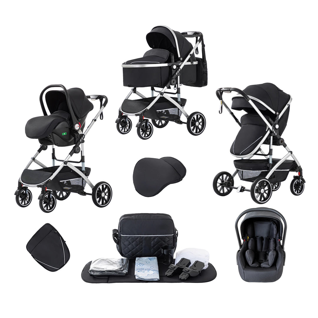 Luxurious 3 in 1 Portable Baby Stroller High Backrest Travel Carriage for Infants with Car Seat Travel