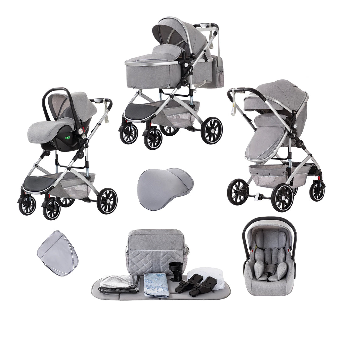 Luxurious 3 in 1 Portable Baby Stroller High Backrest Travel Carriage for Infants with Car Seat Travel