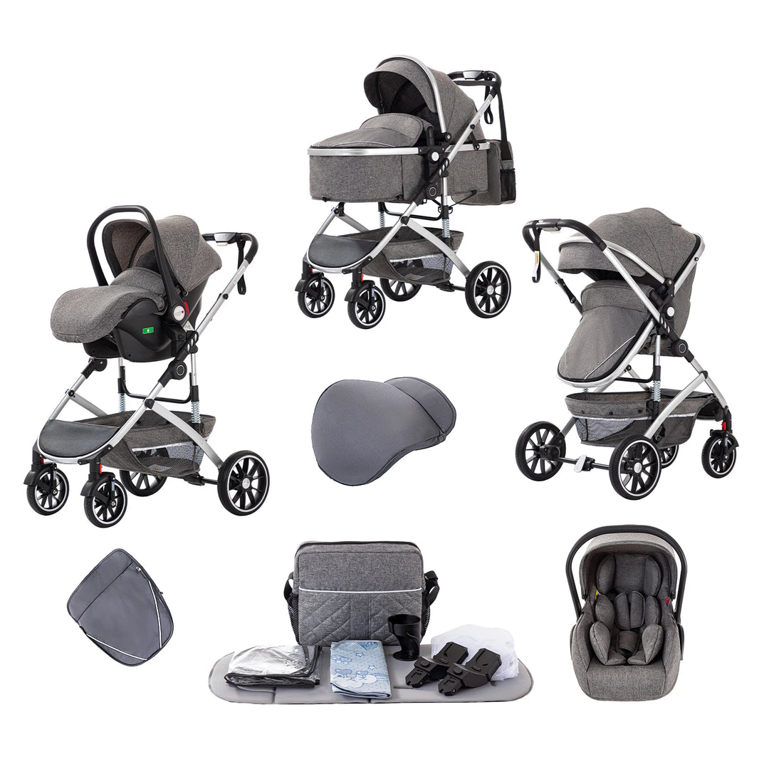 Luxurious 3 in 1 Portable Baby Stroller High Backrest Travel Carriage for Infants with Car Seat Travel